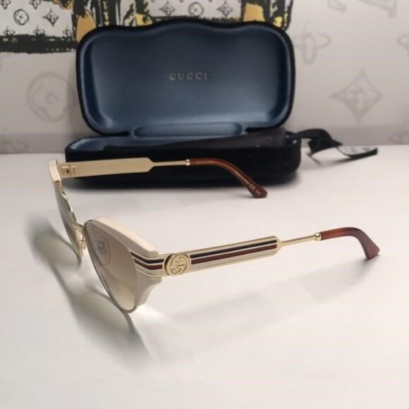 New Authentic Gucci GG0522S 005 Cat-Eye Sunglasses Ivory Brown Gradient - Picture 8 of 12